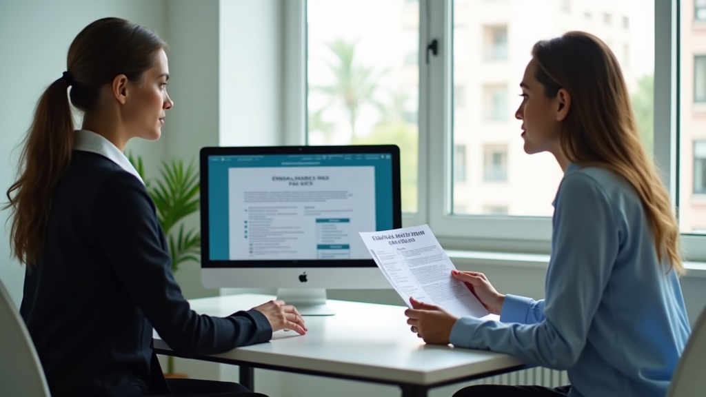 Advogado e assistente analisando regras éticas de marketing diante de um CRM.