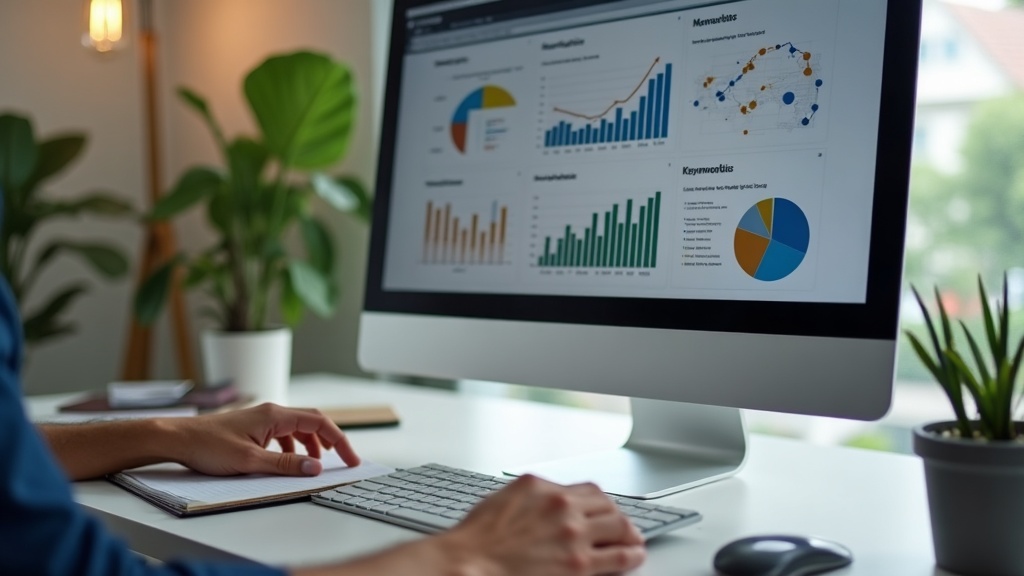 Profissional de marketing analisando métricas de SEO de site de escritório de advocacia