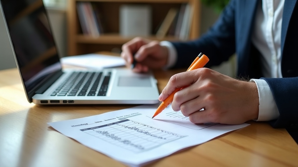 Sócio de pequeno escritório de advocacia organizando na planilha os custos de automação de marketing.