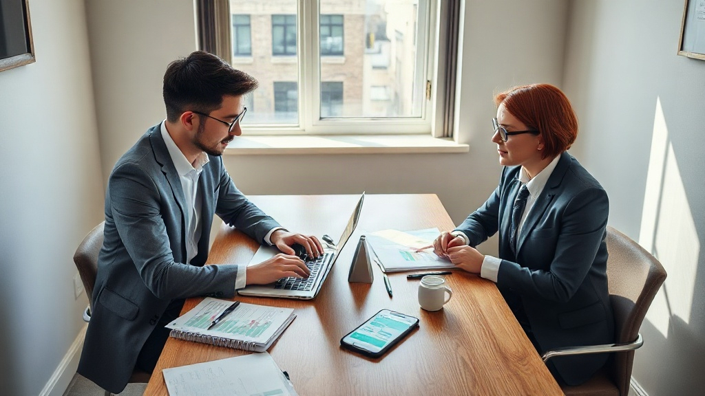 Advogado e consultor analisando no notebook se investem primeiro em SEO do site ou automação de WhatsApp