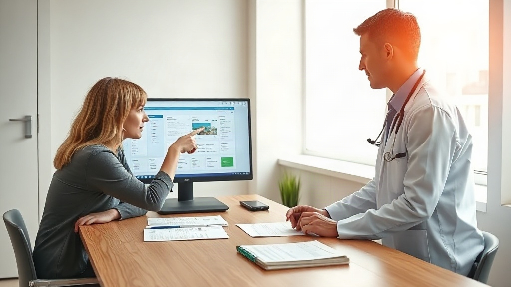 Equipe de clínica médica analisando no laptop a estrutura de páginas do site para SEO